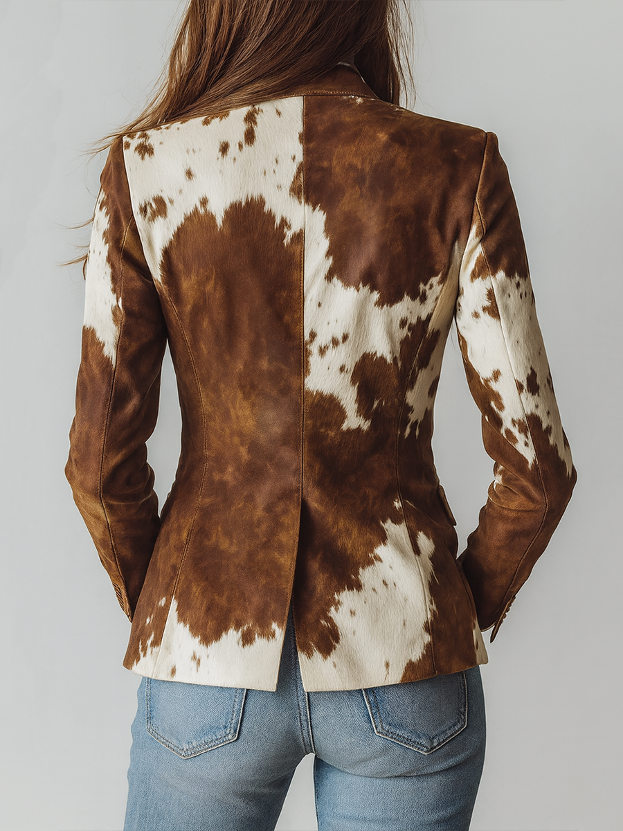 Alicia | Blazer Vintage con Estampado de Vaca