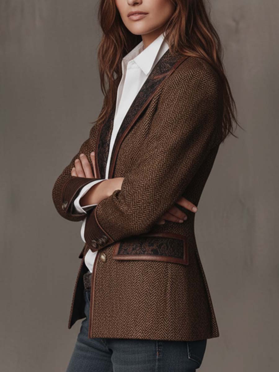 Francisca | Blazer de Espiga con Detalles Estampados