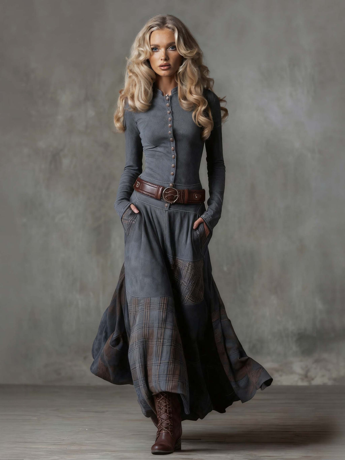 Melisa | Vestido maxi patchwork de cuadros retro