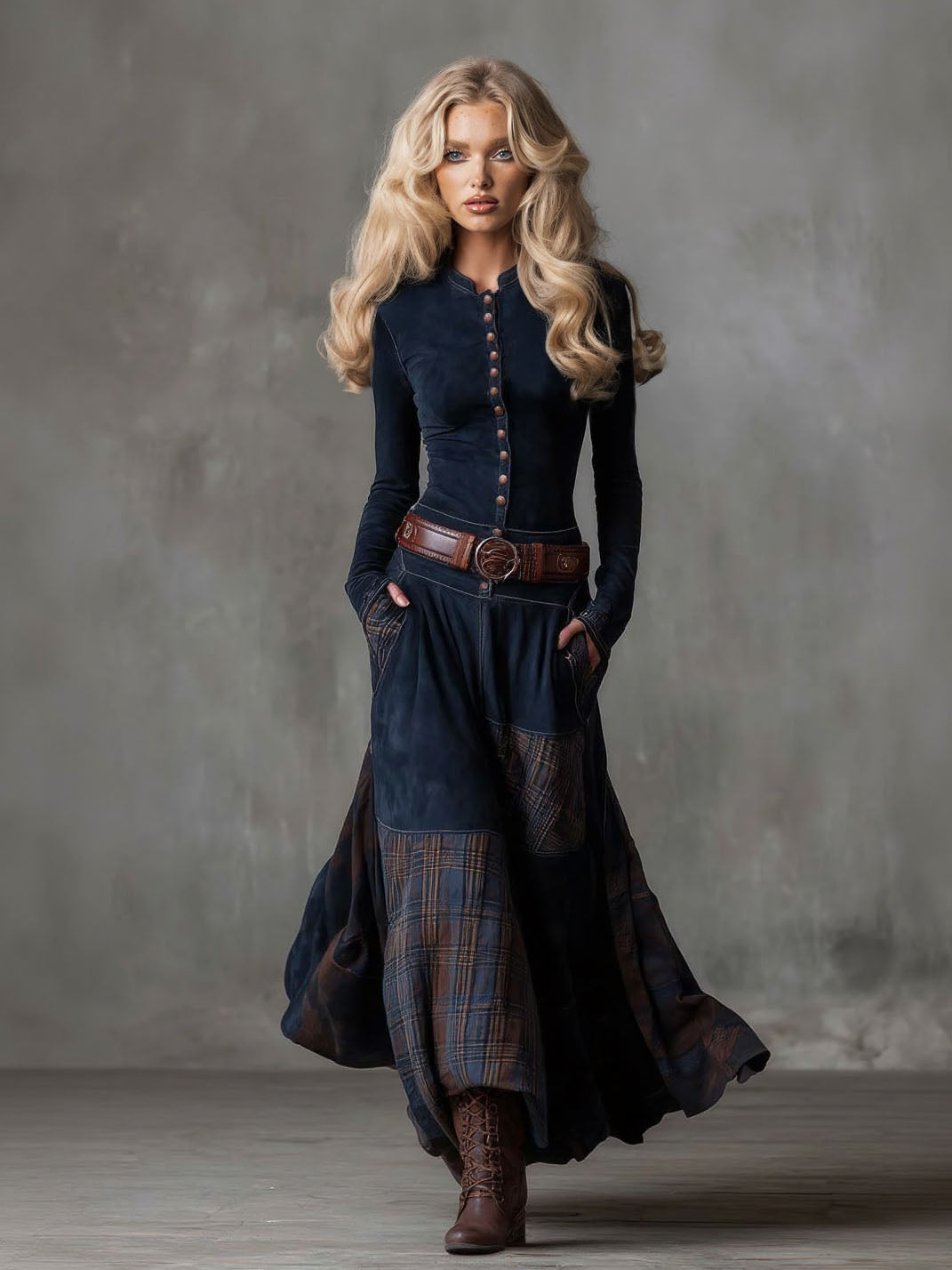 Melisa | Vestido maxi patchwork de cuadros retro