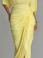 Magdalena | Vestido Maxi Amarillo Drapeado con Abertura