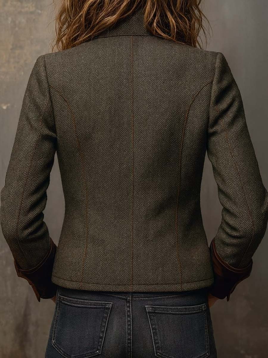 Isabel | Blazer Vintage de Espiga con Ribetes en Contraste