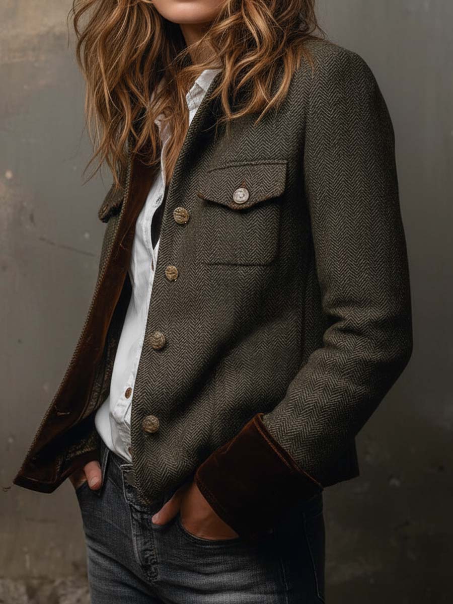 Isabel | Blazer Vintage de Espiga con Ribetes en Contraste