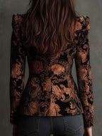 Sofía | Blazer Entallado con Estampado Floral Negro y Bronce