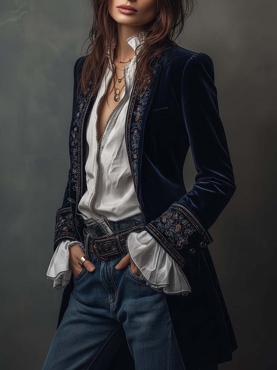 Claudia | Chaqueta Larga Bordada Vintage