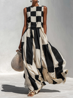 Audrey | Vestido maxi sin mangas con paneles de contraste