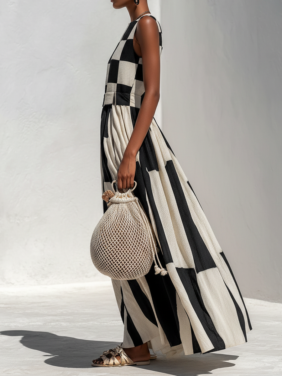 Audrey | Vestido maxi sin mangas con paneles de contraste