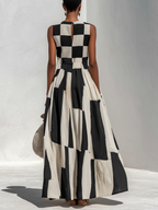 Audrey | Vestido maxi sin mangas con paneles de contraste