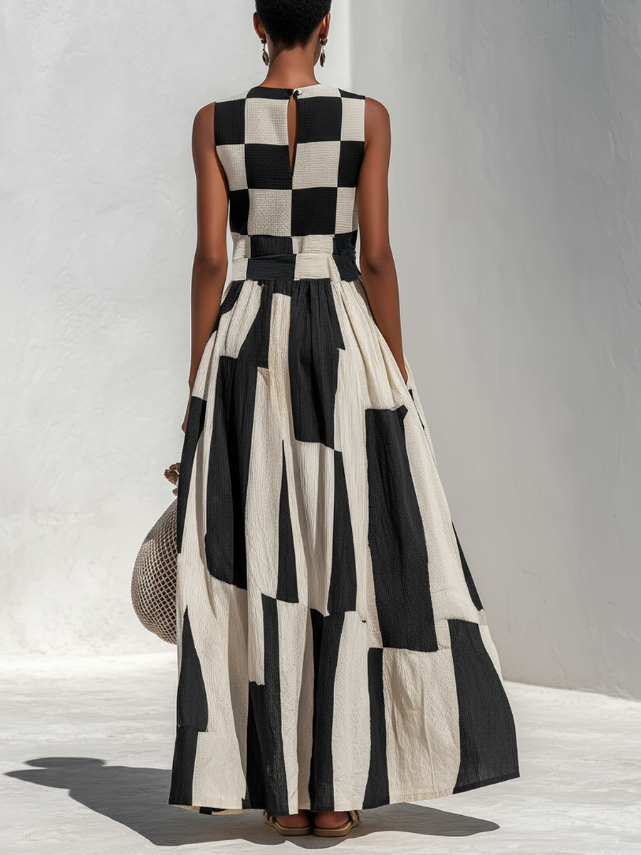 Audrey | Vestido maxi sin mangas con paneles de contraste