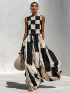Audrey | Vestido maxi sin mangas con paneles de contraste