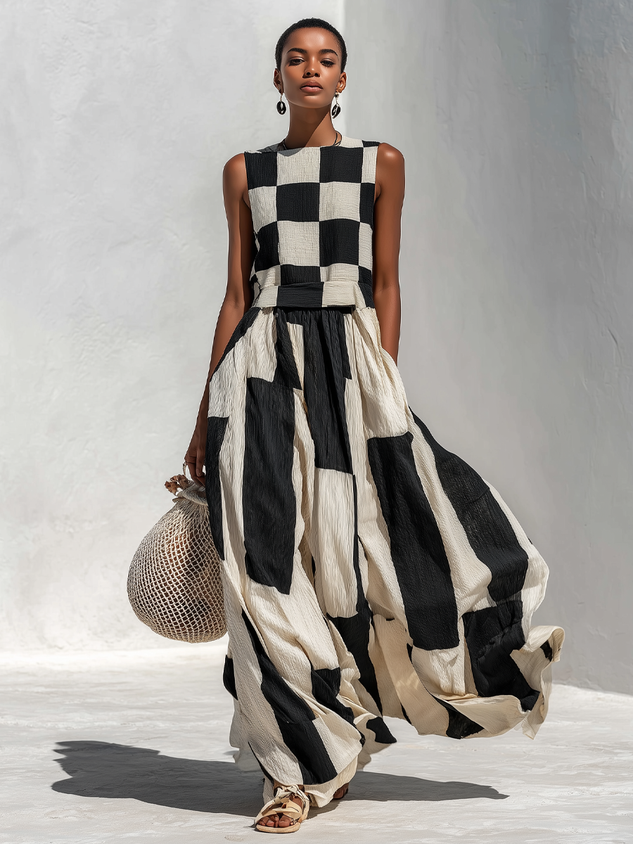 Audrey | Vestido maxi sin mangas con paneles de contraste