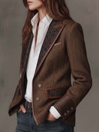 Francisca | Blazer de Espiga con Detalles Estampados