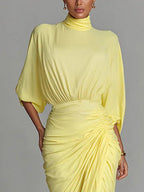 Magdalena | Vestido Maxi Amarillo Drapeado con Abertura