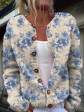 Cynthia | Rebeca de punto floral vintage azul