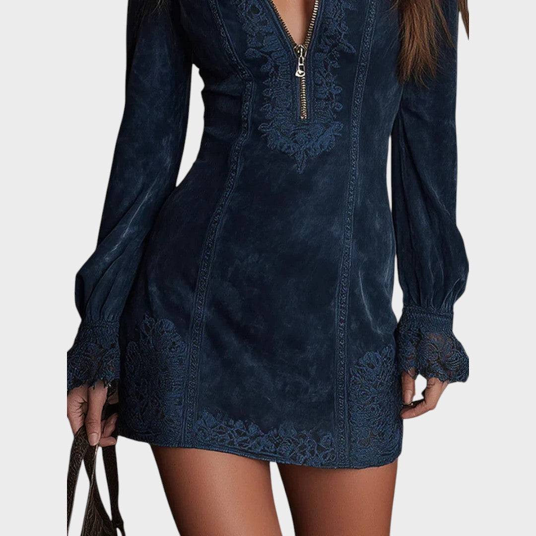 Débora | Mini Vestido de Ante con Encaje