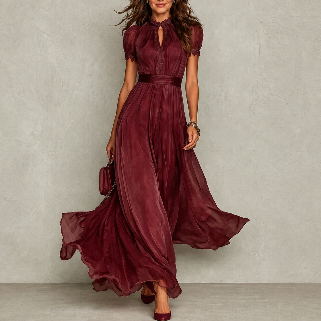 Zoey | Vestido plisado con cuello de volantes