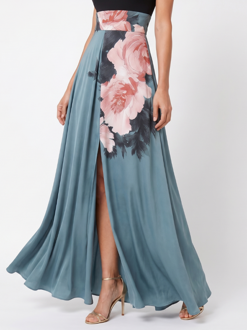 Olimpia | Vestido Maxi Halter con Falda Floral