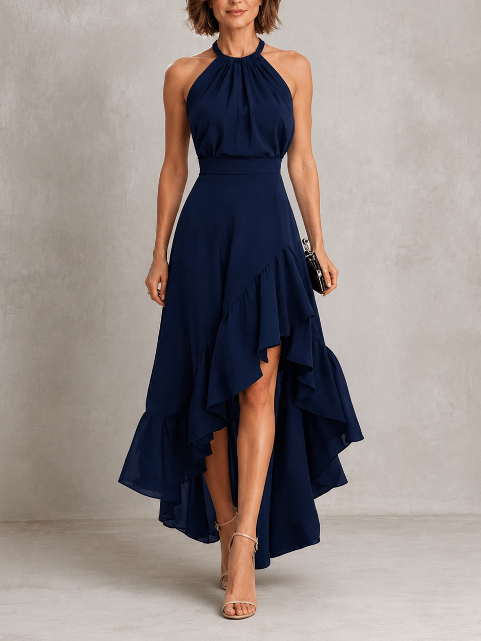 Chloe | Vestido halter con bajo de volantes