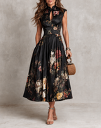 Gloria | Vestido Midi Plisado con Escote Ojo de Cerradura