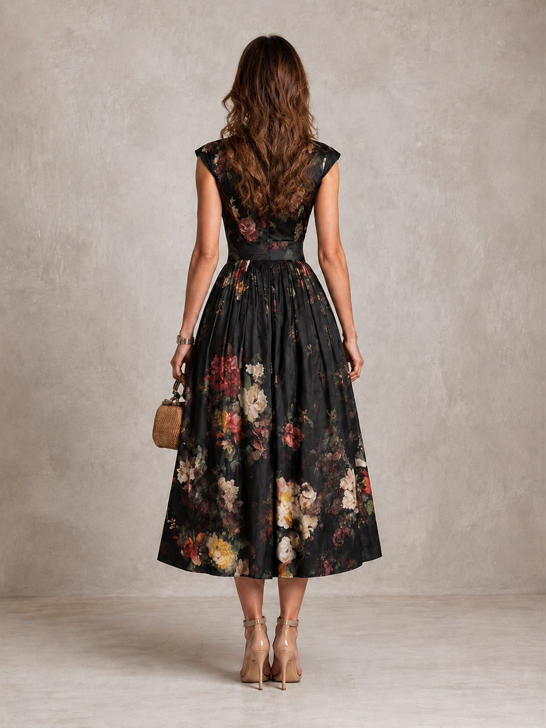 Gloria | Vestido Midi Plisado con Escote Ojo de Cerradura