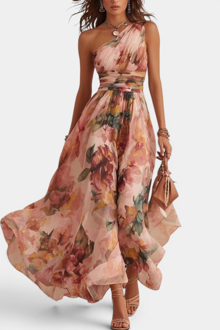 Sandra | Vestido Maxi Floral de Un Hombro
