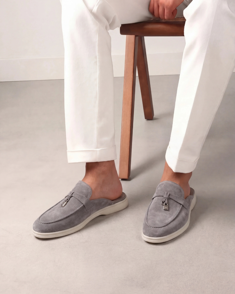 Mediterráneo | Mocasín Abierto Ante — Gris Claro
