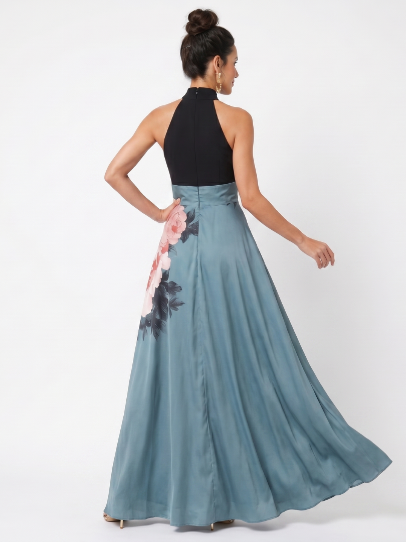 Olimpia | Vestido Maxi Halter con Falda Floral