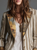 Rosana | Blazer Bohemio de Rayas con Cuello Estampado