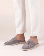 Mediterráneo | Mocasín Abierto Ante — Gris Claro