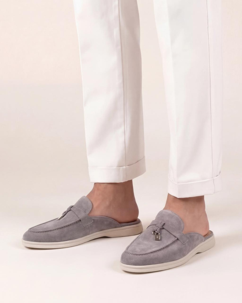 Mediterráneo | Mocasín Abierto Ante — Gris Claro