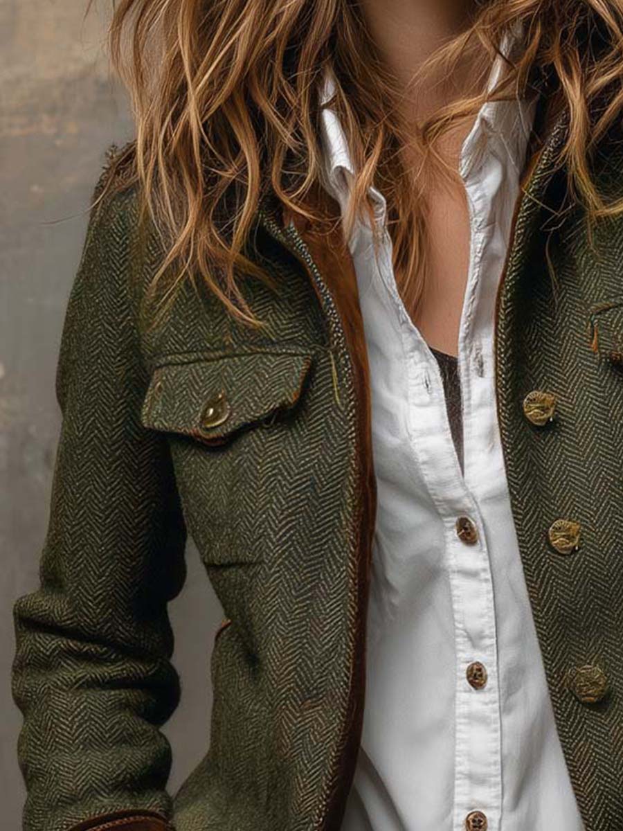 Isabel | Blazer Vintage de Espiga con Ribetes en Contraste