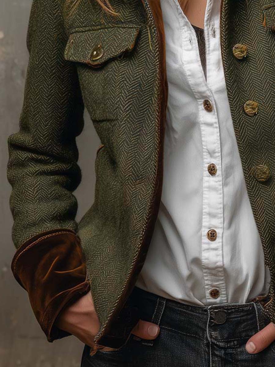 Isabel | Blazer Vintage de Espiga con Ribetes en Contraste