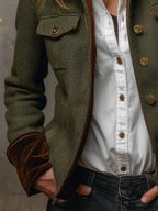 Isabel | Blazer Vintage de Espiga con Ribetes en Contraste