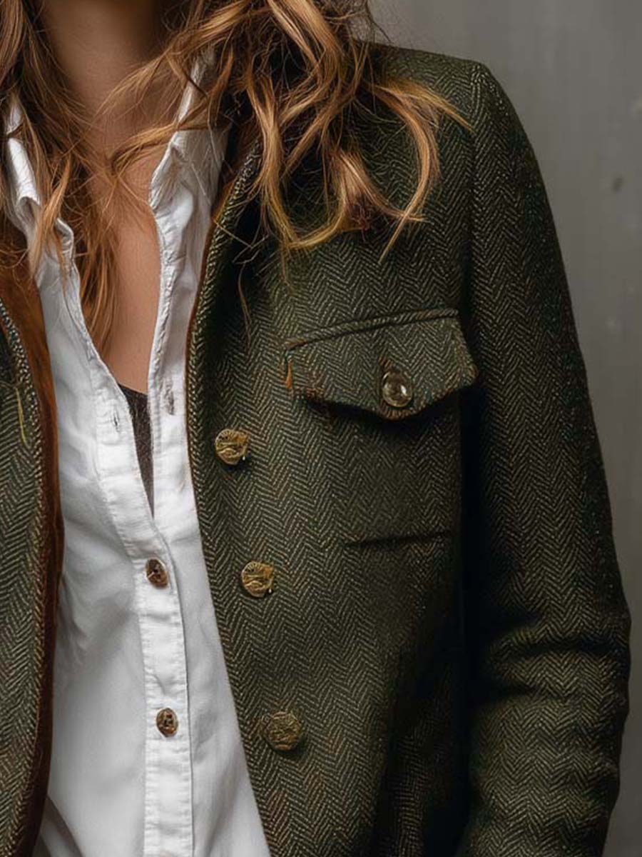 Isabel | Blazer Vintage de Espiga con Ribetes en Contraste