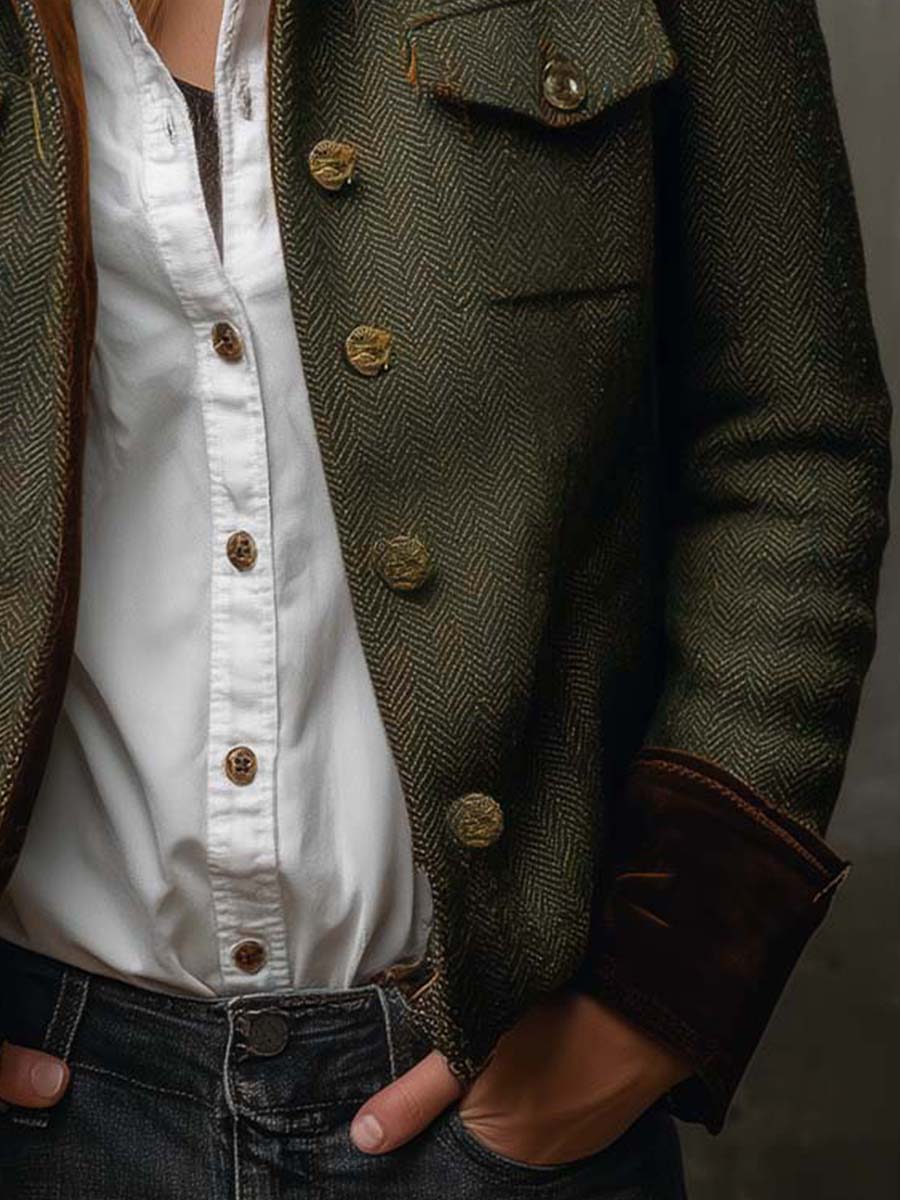 Isabel | Blazer Vintage de Espiga con Ribetes en Contraste