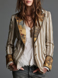 Rosana | Blazer Bohemio de Rayas con Cuello Estampado