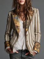 Rosana | Blazer Bohemio de Rayas con Cuello Estampado