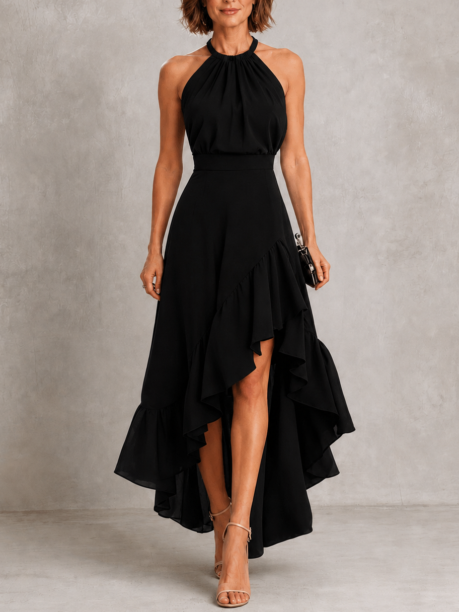 Chloe | Vestido halter con bajo de volantes