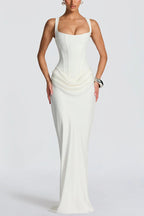 Noemí | Vestido Maxi Satinado de Escote Cuadrado