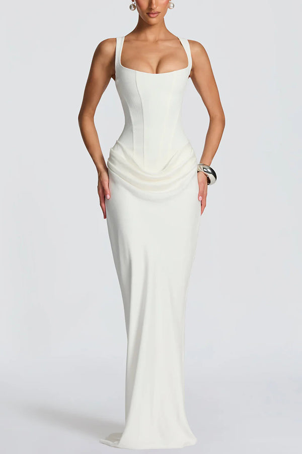 Noemí | Vestido Maxi Satinado de Escote Cuadrado