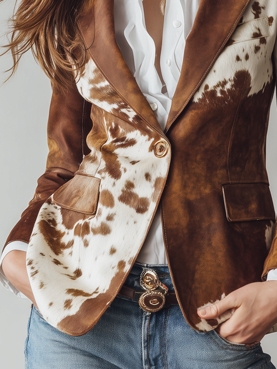 Alicia | Blazer Vintage con Estampado de Vaca