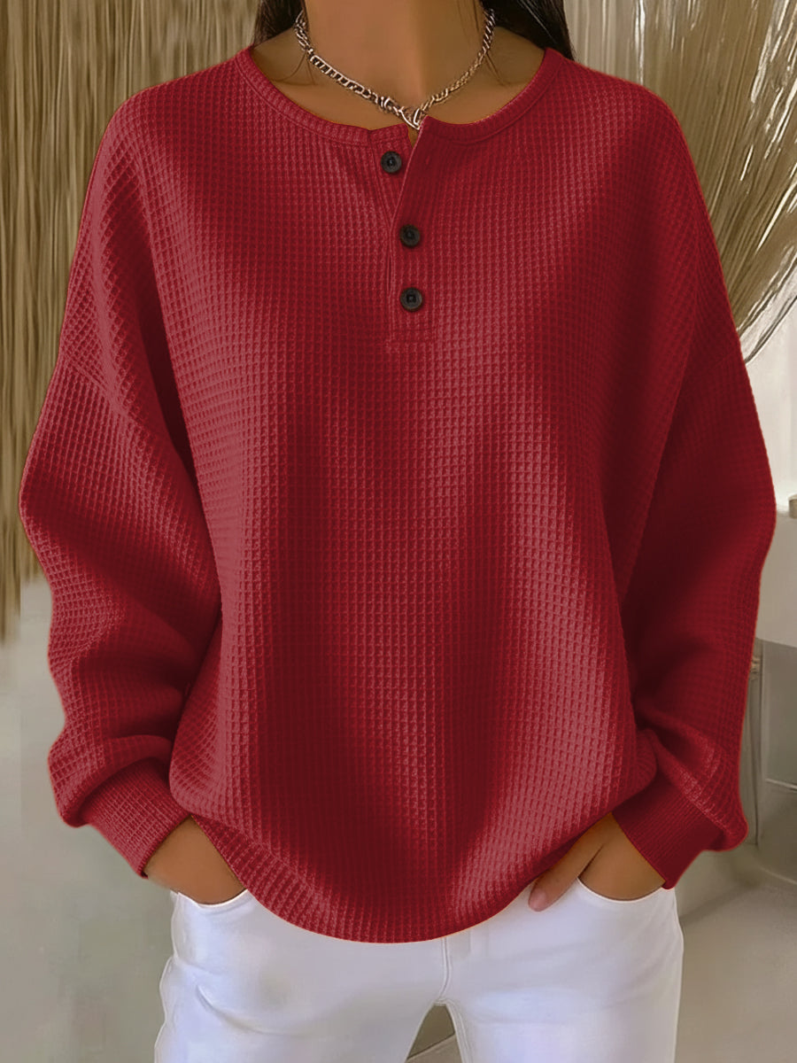 Mireia | Sudadera Waffle Henley Acogedora
