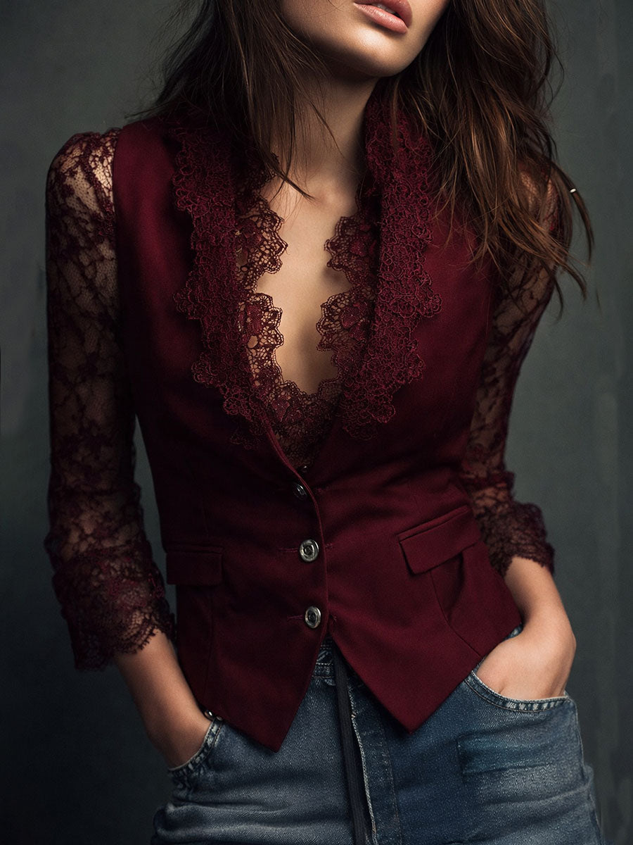 Valeria | Blazer Negro con Mangas Semitransparentes