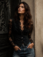 Valeria | Blazer Negro con Mangas Semitransparentes