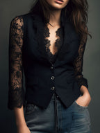 Valeria | Blazer Negro con Mangas Semitransparentes