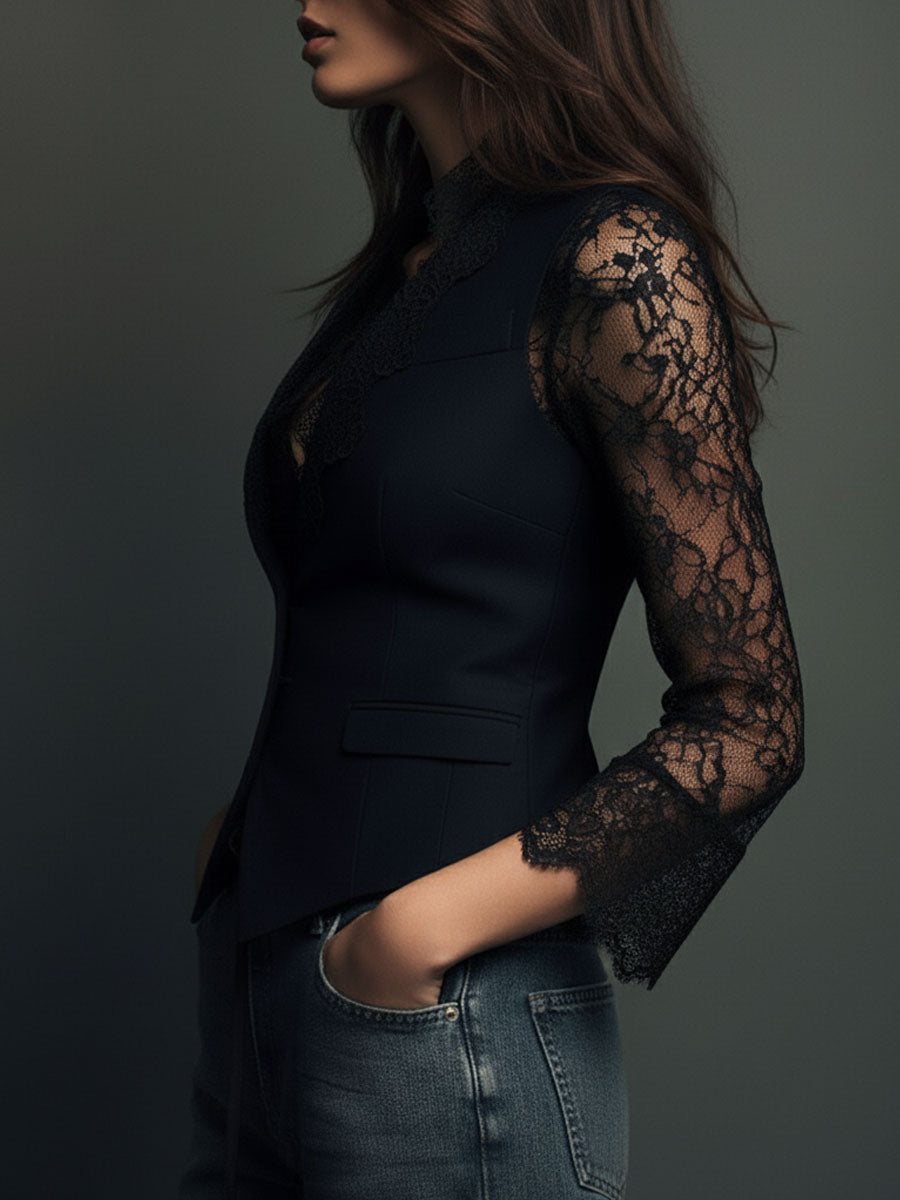 Valeria | Blazer Negro con Mangas Semitransparentes