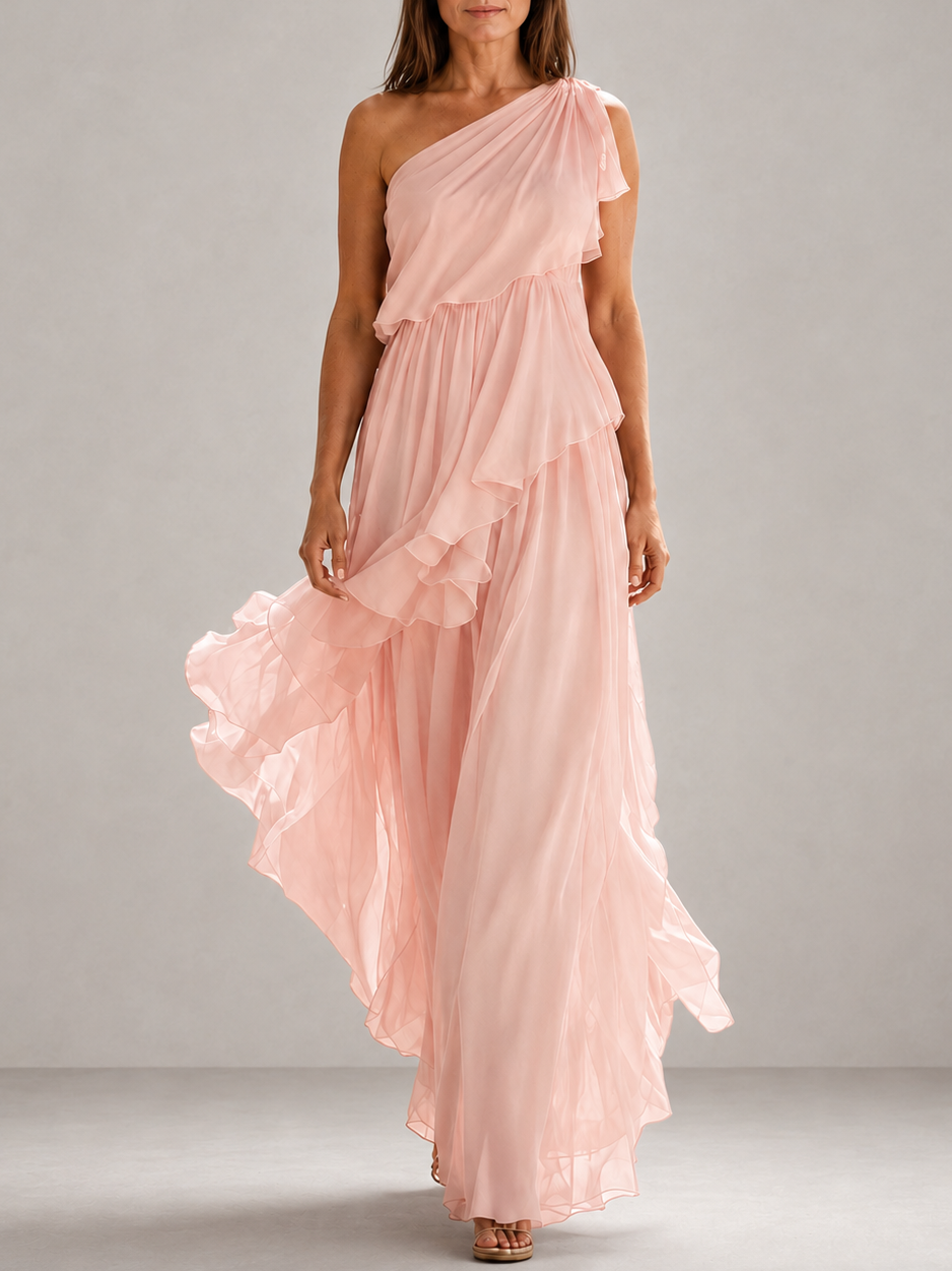 Scarlett | Vestido maxi con volante de un hombro