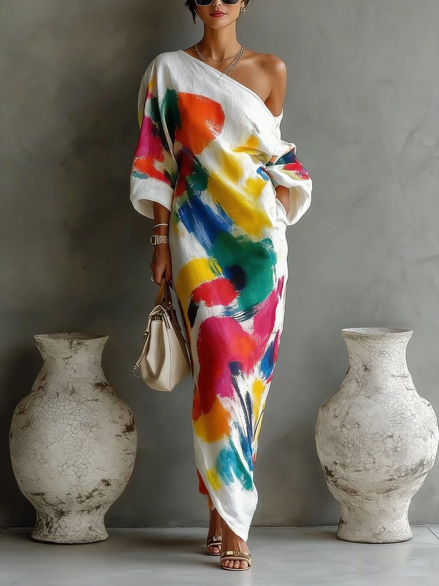 Danella | Vestido Maxi Estampado Abstracto