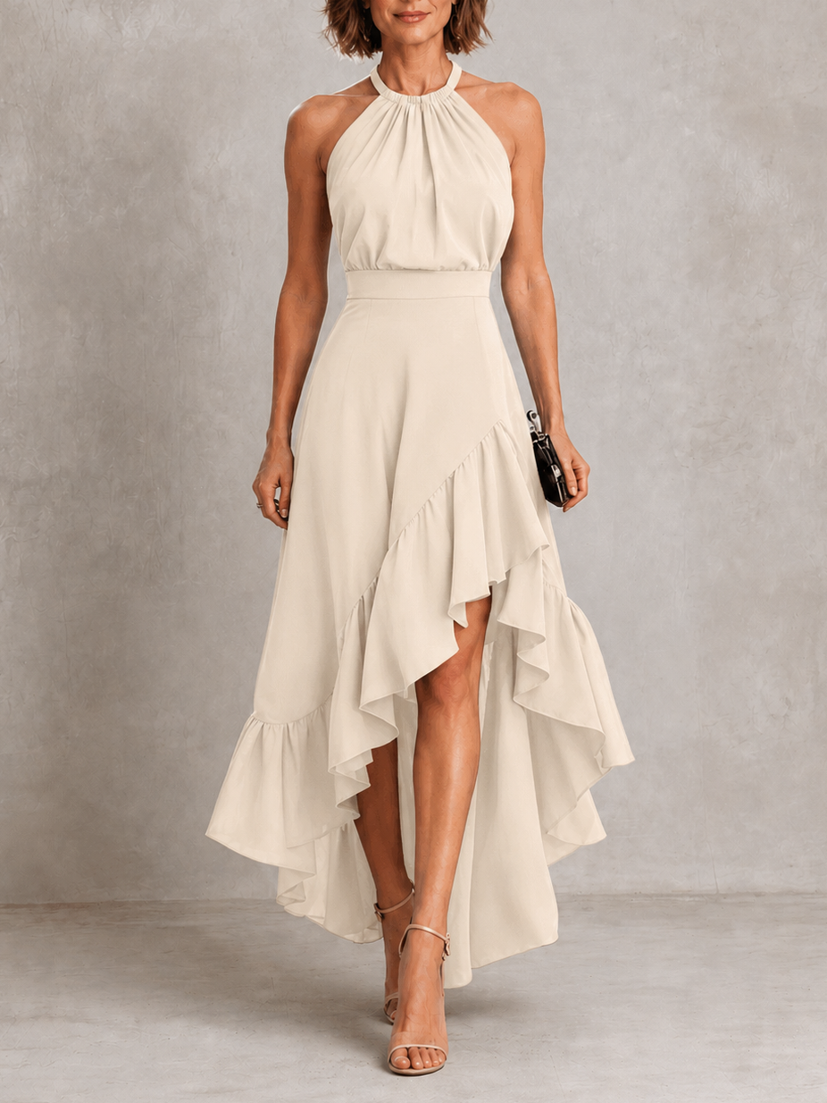 Chloe | Vestido halter con bajo de volantes