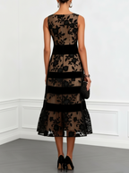 Camille | Vestido midi de malla floral sin mangas